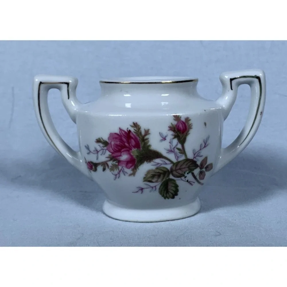 15 Pc Mini Porcelain Moss Rose Dish Set Hand Painted Gold Trim Japan